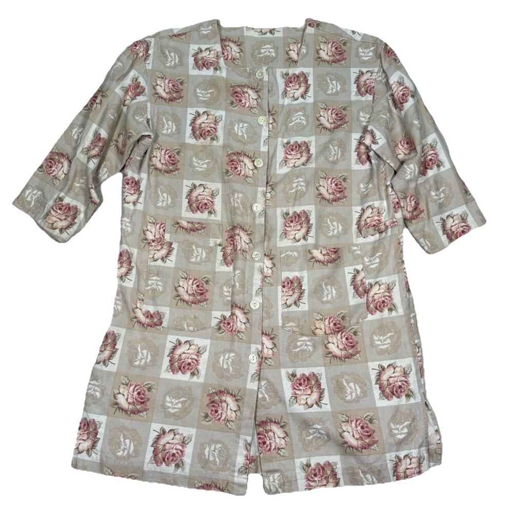 VTG GIANNA ROSE Artist Gardening Smock Jacket Women's One Size Floral Rose Beige